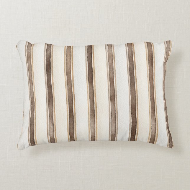 Brown Cream Stripes Decorative Cushion (Front)