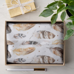 Brown Cream Tribal Native Feathers Tissue Paper