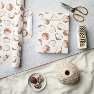 Brown Cream Tropical Coconut Birthday Wrapping Paper