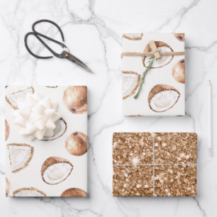 Brown Cream Tropical Coconut Birthday Wrapping Paper Sheet