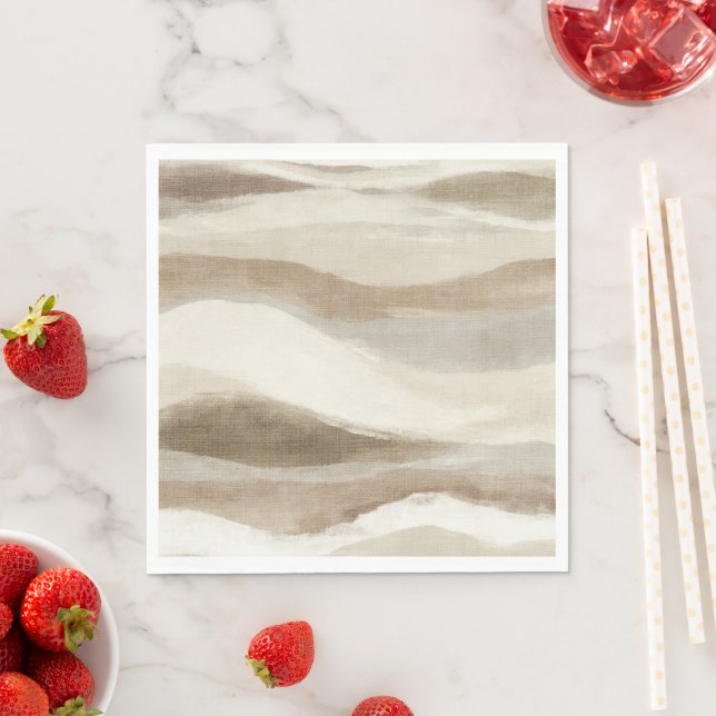 Brown Cream Wavy Abstract Stripes Napkin (Insitu)