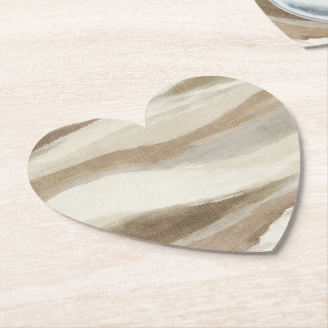 Brown Cream Wavy Abstract Stripes Paper Coaster (Angled)