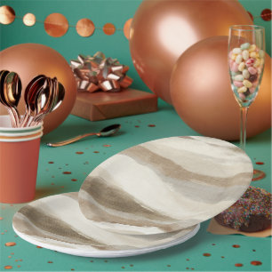 Brown Cream Wavy Abstract Stripes Paper Plate