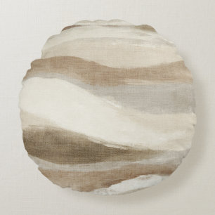 Brown Cream Wavy Abstract Stripes Round Cushion
