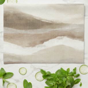 Brown Cream Wavy Abstract Stripes Tea Towel