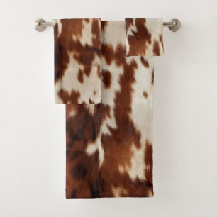 Brown Cream Western Cowhide Bath Towel Set