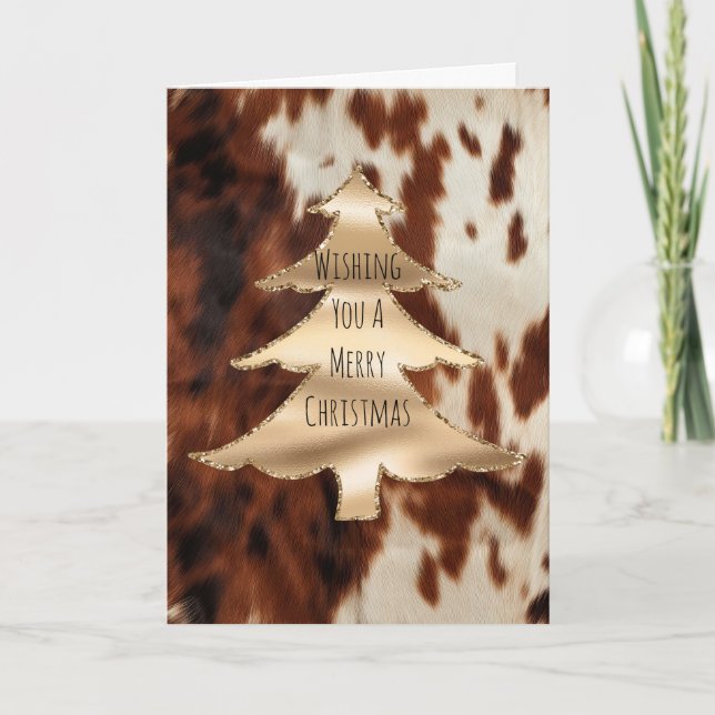 Brown Cream Western Cowhide Christmas Card (Front)
