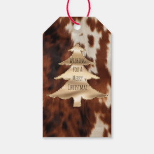Brown Cream Western Cowhide Christmas Gift Tags