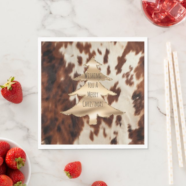 Brown Cream Western Cowhide Christmas Napkin (Insitu)