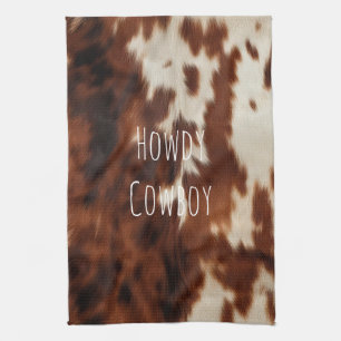 Brown Cream Western Cowhide  Tea Towel