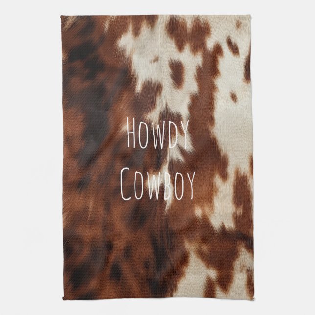 Brown Cream Western Cowhide  Tea Towel (Vertical)