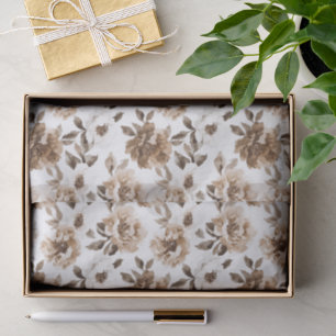 Brown Cream White Flowers Birthday Tissue Paper