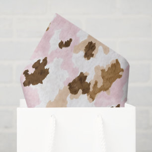 Brown Cream White Pink Cow Print Birthday Tissue Paper