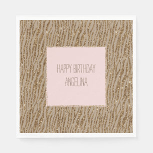 Brown Cream Zebra Animal Print Glitter Napkin