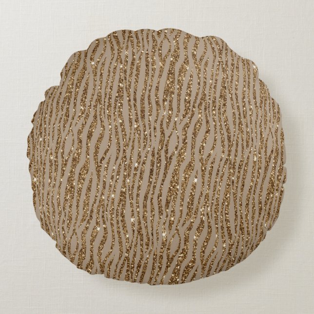 Brown Cream Zebra Animal Print Glitter       Round Cushion (Front)
