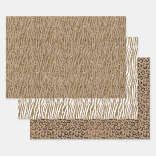 Brown Cream Zebra Animal Print Glitter    Wrapping Paper Sheet
