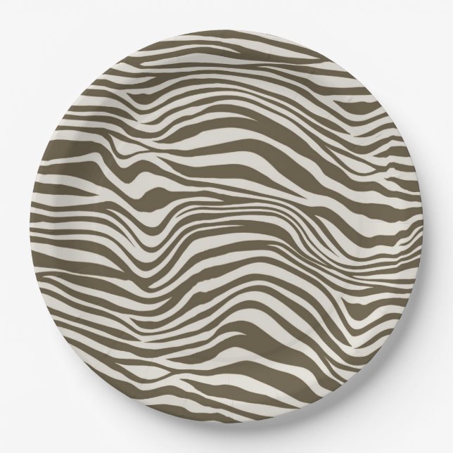 Brown Cream Zebra Print Paper Plate (Front)