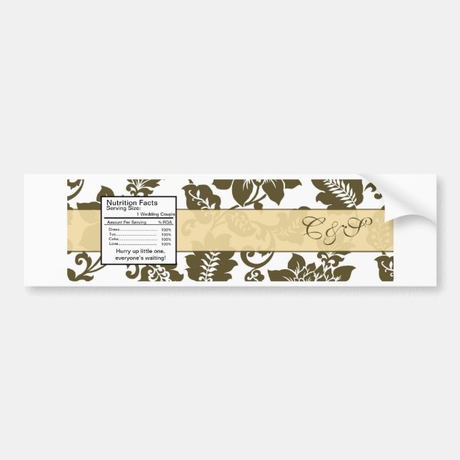 Brown/Creme Floral Damask Water Bottle Label (Front)