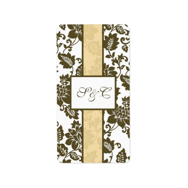 Brown/Creme Floral Damask Wedding Candy Wrapper Label (Front)