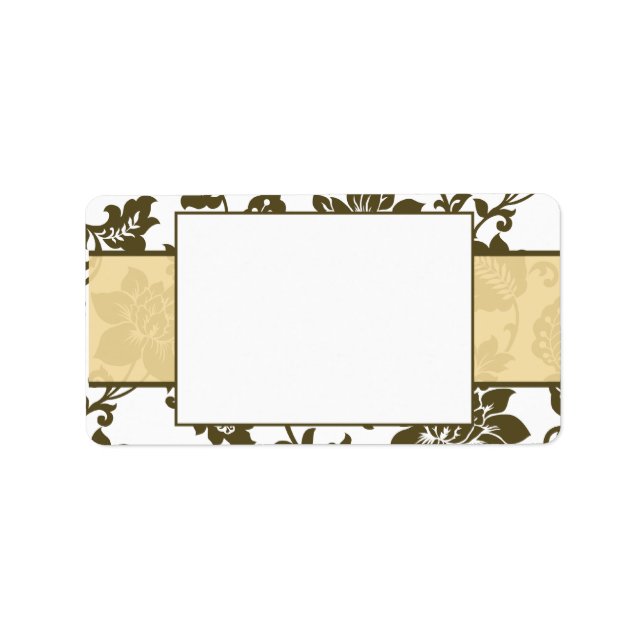 Brown/Creme Floral Damask Wedding Mailing Label (Front)