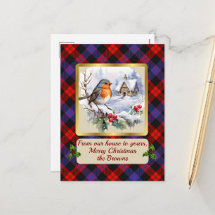 Brown Crest & Tartan w/Robin Personalised   Holiday Postcard