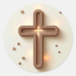 Brown Cristian Cross  Classic Round Sticker