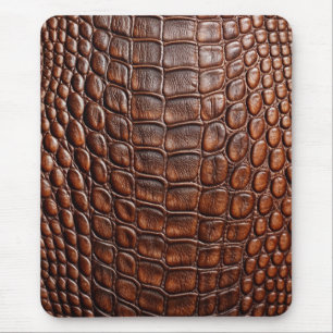 Brown Crocodile Alligator Skin Faux Leather Print Mouse Pad