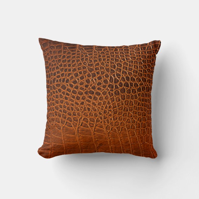 Brown crocodile leather cushion (Front)