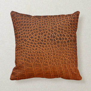 Brown crocodile leather cushion