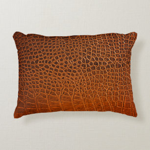 Brown crocodile leather decorative cushion