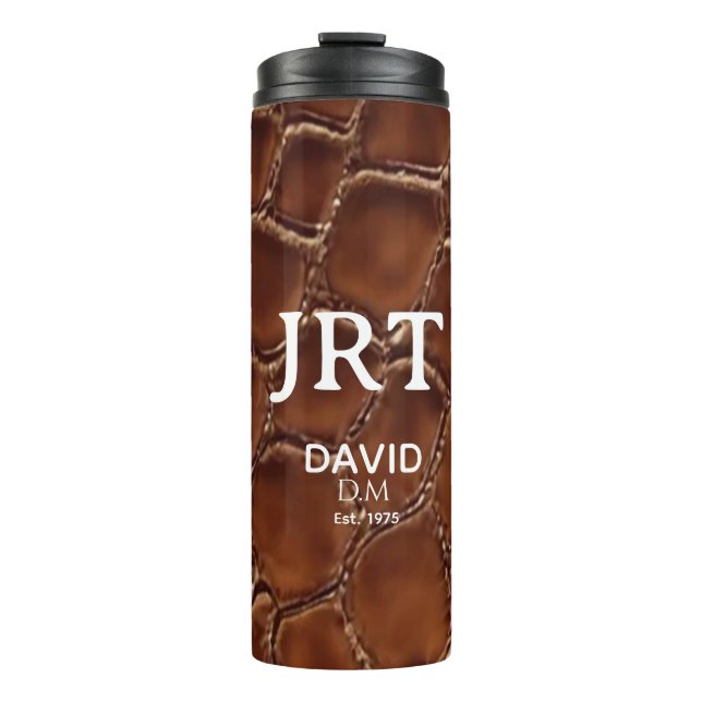 Brown Crocodile Leather Monogram Travel Mug (Front)