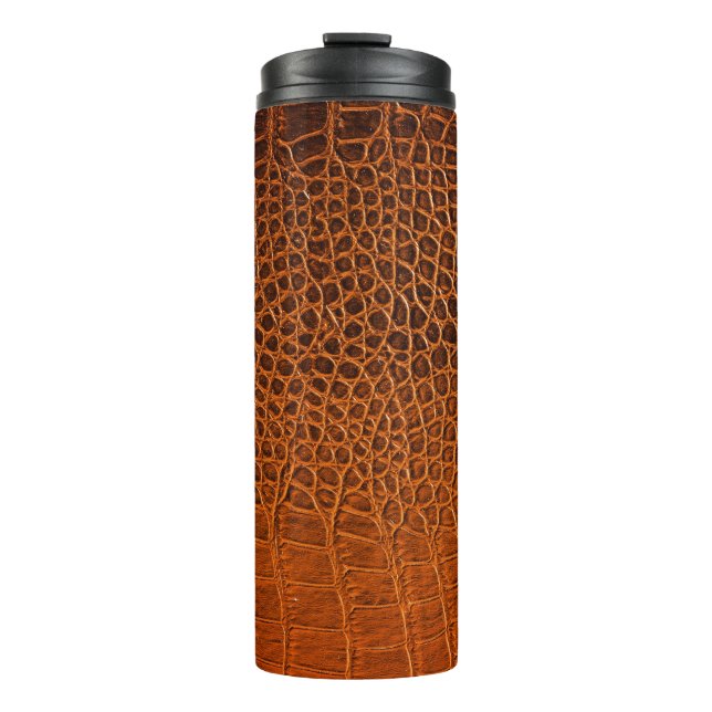 Brown crocodile leather thermal tumbler (Front)