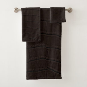 Brown Crocodile Skin Print Bath Towel Set