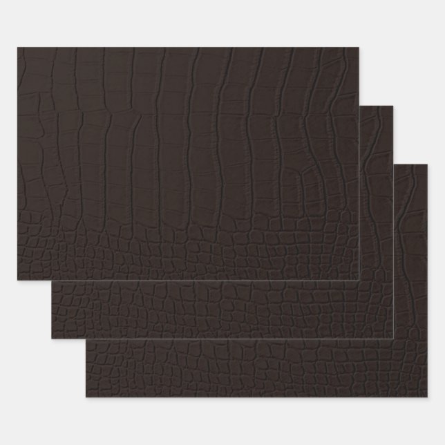Brown Crocodile Skin Print Wrapping Paper Sheet (Set)