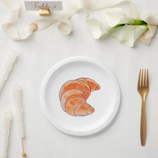 brown croissant bread paper plate (Wedding)