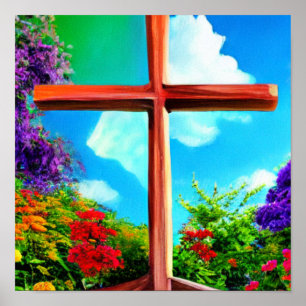 Brown Cross in a Garden Poster