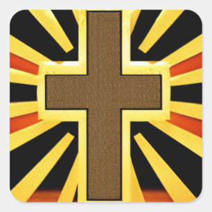 Brown Cross with Rays Background Square Sticker