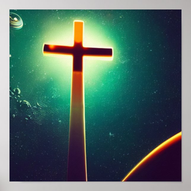 Brown Cross with Teal Spacescape Poster (Front)