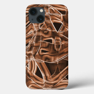 Brown curved tapes, highlighted by relief, overlap iPhone 13 case
