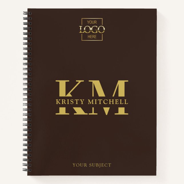 Brown Custom Company Logo Business Monogrammed Notebook (Front)