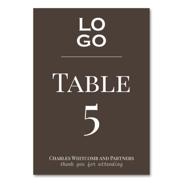 Brown Custom Logo Business or Corporate Event  Table Number (Front)