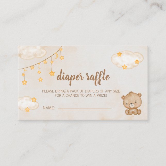 Brown Cute Bear Baby Shower Diaper Raffle Enclosure Card (Front)