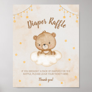 Brown Cute Bear Baby Shower Diaper Raffle Poster