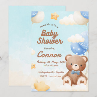 Brown Cute Bear Baby Shower Invitation