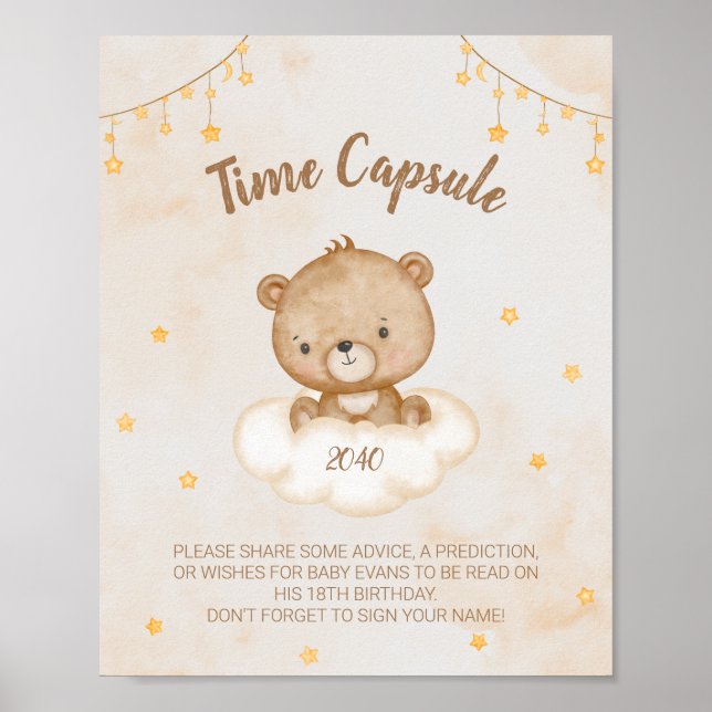 Brown Cute Bear Baby Shower Time Capsule Poster (Front)