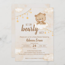 Brown Cute Bear We Can Bearly Wait Baby Shower