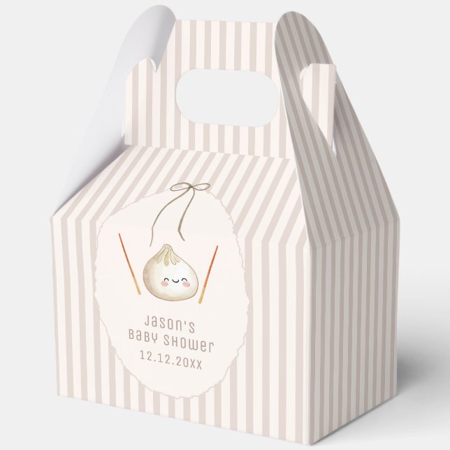 Brown Cute Boy Bow Asian Dumpling Baby Shower  Favour Box (Front)