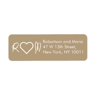 Brown Cute Couple Monogram Heart Return Address Return Address Label