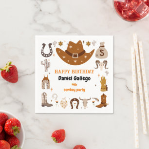 Brown Cute Cowboy Birthday Napkin