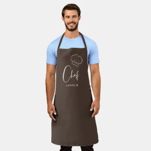 Brown cute hat and script personalised chef apron
